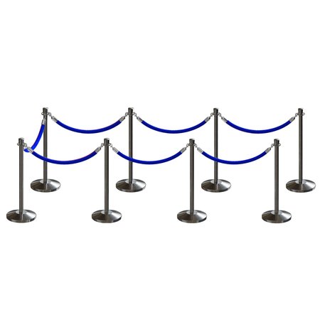 MONTOUR LINE Stanchion Post and Rope Kit Sat.Steel, 8 Crown Top 7 Blue Rope C-Kit-8-SS-CN-7-PVR-BL-PS